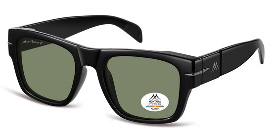 Montana Zonnebril Polarized Glanzend Zwart MP189A Groen glas van Merkloos