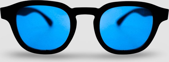 Montuurtjevoorjou - Flow Black Blue - Zonnebril - Zonnebril heren en dames - Rond - Blauwe Glazen van Montuurtjevoorjou