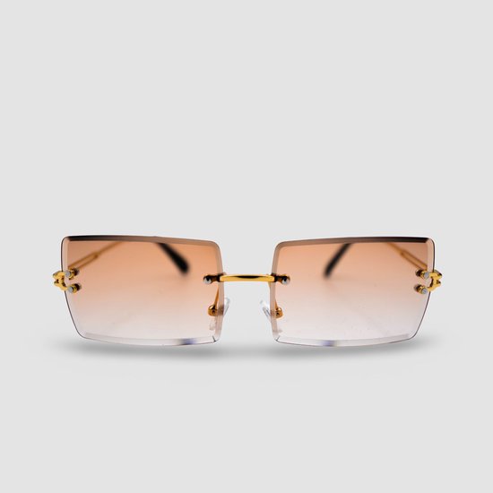 Montuurtjevoorjou - Rectangle Gold Brown - Zonnebril - Zonnebril heren en dames - Rechthoek - Randloos - Goud van Montuurtjevoorjou