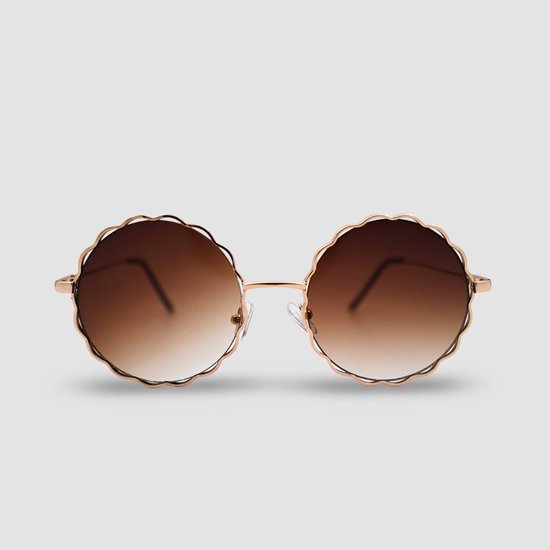 Montuurtjevoorjou - Round Wave Gold - Zonnebril - Zonnebril Dames - Rond - Metaal - Goud van Montuurtjevoorjou