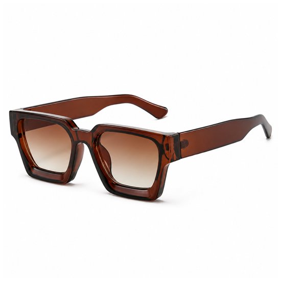 MoodLux Zonnebril Bruin - Unisex - Rechthoekig Montuur met Bruine Glazen - Retro Festivalbril - UV400 Bescherming - C5