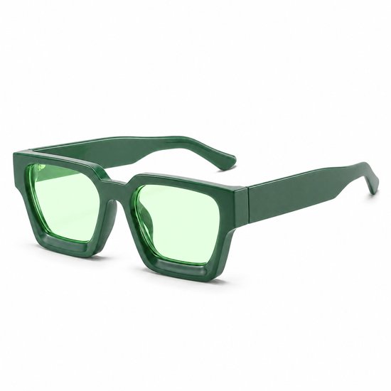 MoodLux Zonnebril Groen - Unisex - Rechthoekig Montuur met Groene Glazen - Retro Festivalbril - UV400 Bescherming - C7