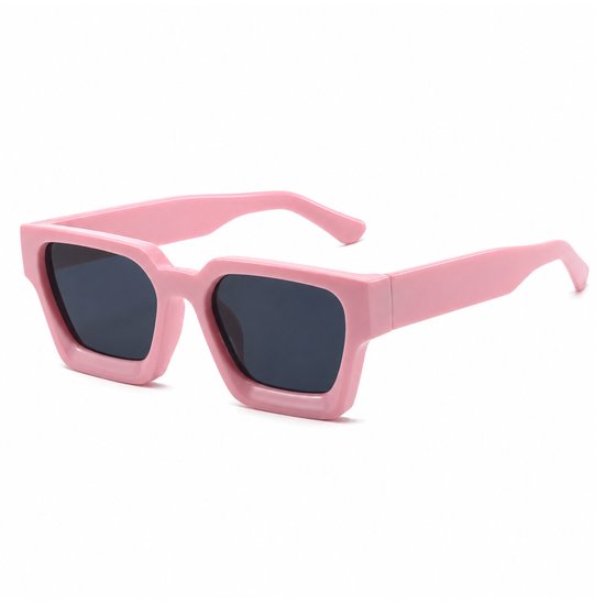 MoodLux Zonnebril Rosé - Unisex - Rechthoekig Montuur met Zwarte Glazen - Retro Festivalbril - UV400 Bescherming - C6