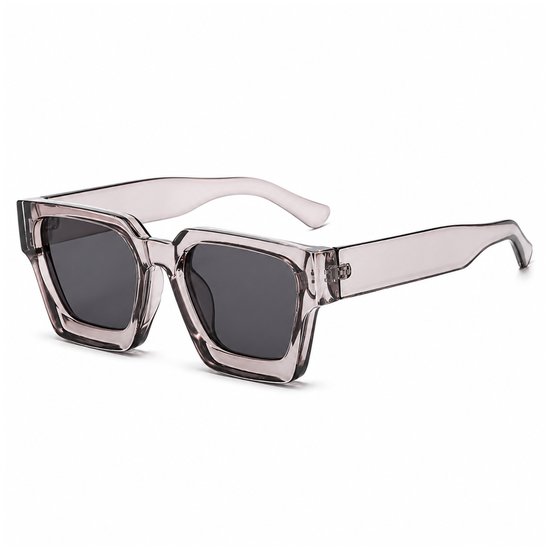 MoodLux Zonnebril Transparant - Unisex - Rechthoekig Montuur met Grijze Glazen - Retro Festivalbril - UV400 Bescherming - C10