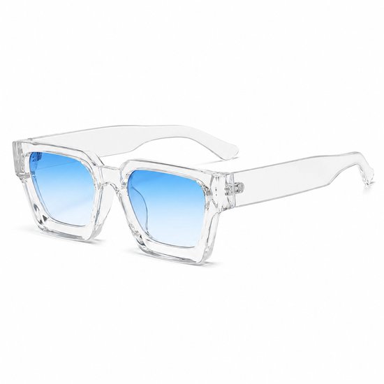 MoodLux Zonnebril Transparant Wit - Unisex - Rechthoekig Montuur met Blauwe Glazen - Retro Festivalbril - UV400 Bescherming - C29