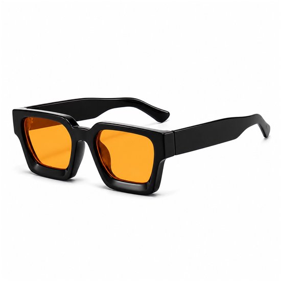 MoodLux Zonnebril Zwart - Unisex - Rechthoekig Montuur met Goude Glazen - Retro Festivalbril - UV400 Bescherming - C16