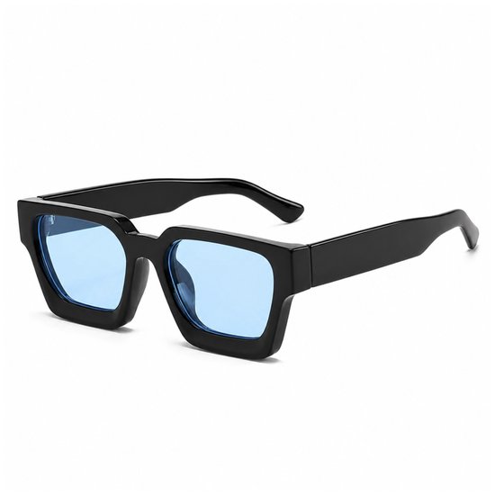MoodLux Zonnebril Zwart - Unisex - Rechthoekig Montuur met Lichtblauwe Glazen - Retro Festivalbril - UV400 Bescherming - C11