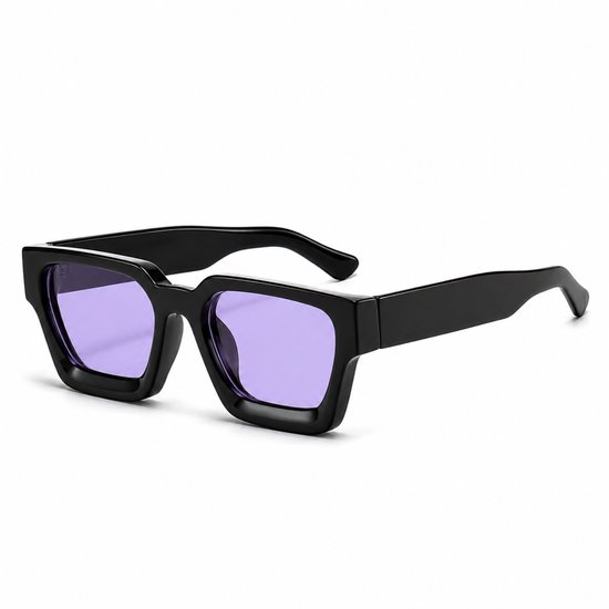 MoodLux Zonnebril Zwart - Unisex - Rechthoekig Montuur met Paarse Glazen - Retro Festivalbril - UV400 Bescherming - C17
