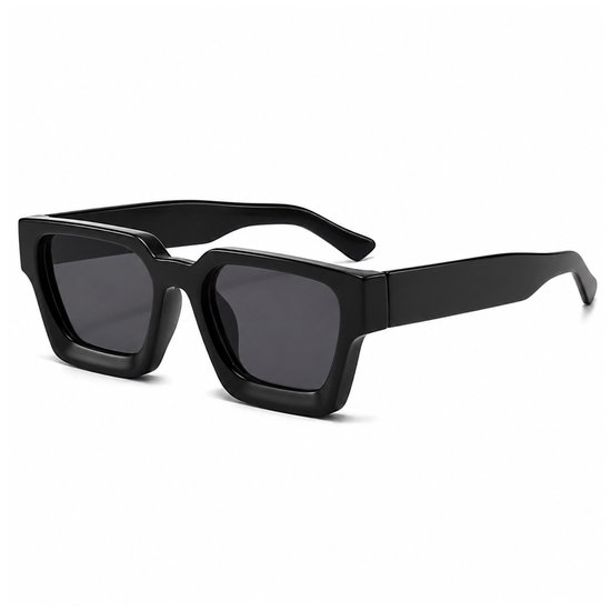 MoodLux Zonnebril Zwart - Unisex - Rechthoekig Montuur met Zwarte Glazen - Retro Festivalbril - UV400 Bescherming - C21