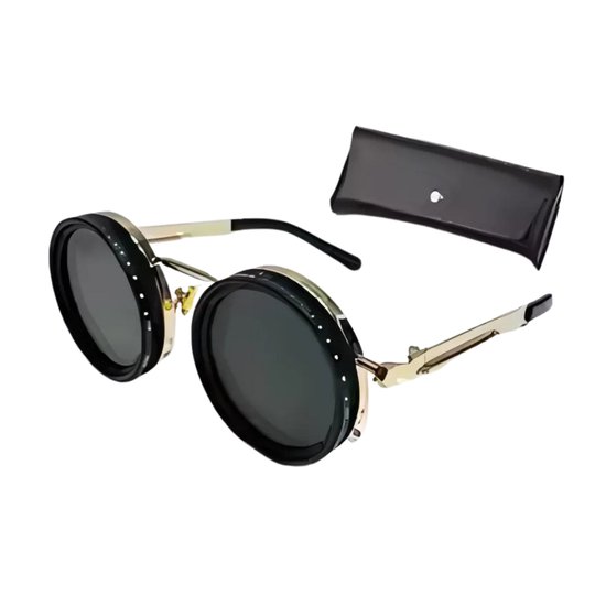 Mookes Ronde gepolariseerde zonnebril 1-9 versnellingen verstelbare tint zonnebril met ND-filterlenzen Gold van Mookes