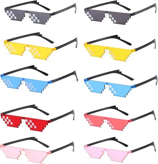 Mozaïek Zonnebrillen - Pixel Party Brillen - Feest Cosplay - UV400 Bescherming - 15.8 x 3 cm - 5 Kleuren Set van Merkloos