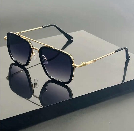 Mpariz - Luxe Heren Zonnebril – Metalen Montuur | Goud Grijs + Luxe Brillenkoker van Merkloos