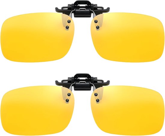 Nachtrijbril voor brildragers, clip-on - gepolariseerde nachtzichtbril auto, heren en dames, gele bril tegen verblinding, autobestuurdersbril, opzetstuk, nachtbril voor autorijden, klein, S
