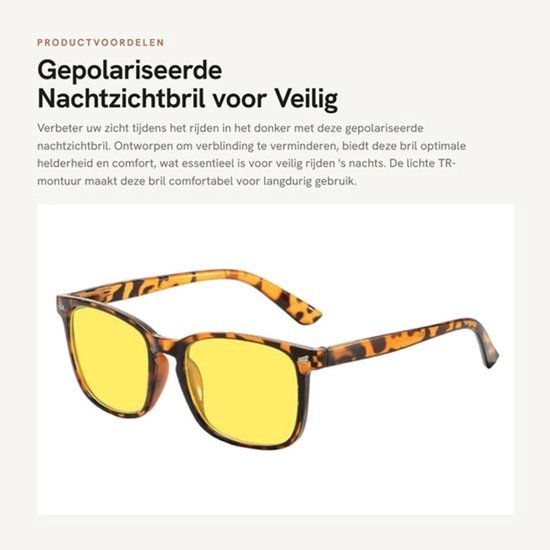 Nachtzichtbril Gepolariseerd - Anti-verblinding - Veilig Rijden - Licht TR-Montuur - UV-bescherming - Zachte Neuspads - Nachtbril