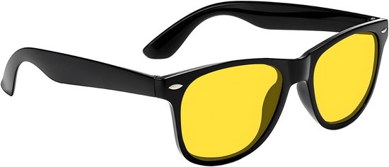 Nachtzichtbril, voor dames en heren, gepolariseerde nachtrijbril, overtrekbril met gele glazen, voor brildragers, ontspiegeld, contrastversterkend bij mist, regen, matzwart frame, UV400
