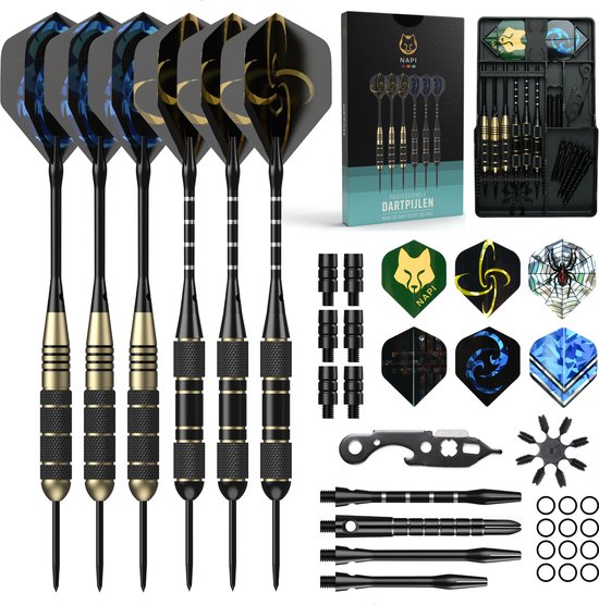NAPI Darts - 6 Dartpijlen - 64 Delig - 2 Sets Dartspijlen 23 - 24 - 25 - 26 Gram - Premium Brass Pijlen - Hoge kwaliteit Steeltip - Inclusief Dart Flights - Inclusief Dart Case van NAPI
