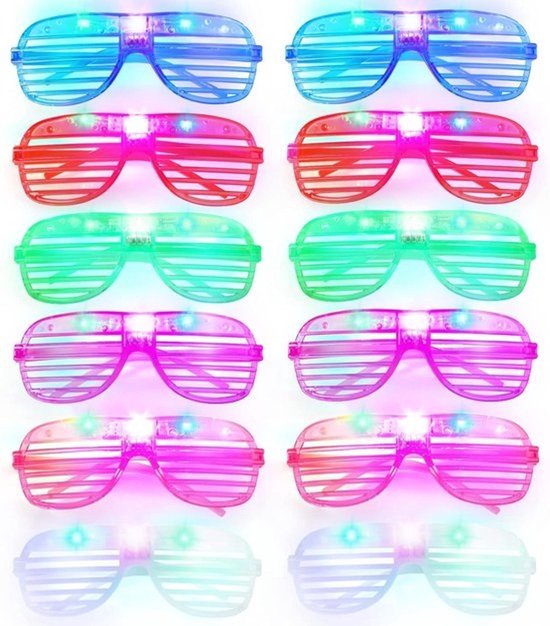 Neon Bril - Shutter Shades - Feestdecoratie - Jaren 80 Stijl - 12 stuks - Mix van 6 kleuren