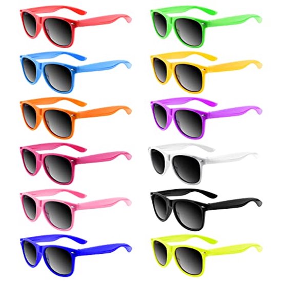 Neon Zonnebrillen voor Kinderen - 12 Pack Kleurrijke Zonnebrillen voor Feestjes, Strand en Zwembad