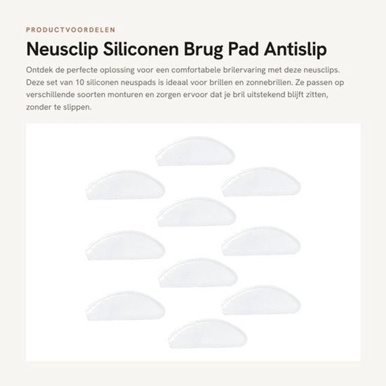 Neuspad Set van 10 - Siliconen Antislip Pads - Zelfklevend - Geschikt voor Brillen/Zonnebrillen - Afmetingen 2 x 0,9 x 0,2 cm - Verbeterde Pasvorm - Brillenpads