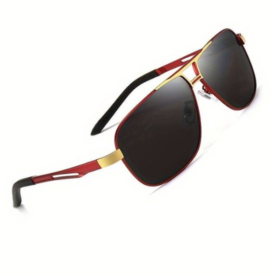 Nivard Zonnebril Voor Heren - Piloten Zonnenbrillen - Zonnenbril - Sun Glasses - Sunglasses - Techno Bril - Rave & Festival - Premium Quality - Rood/Goud van Nivard
