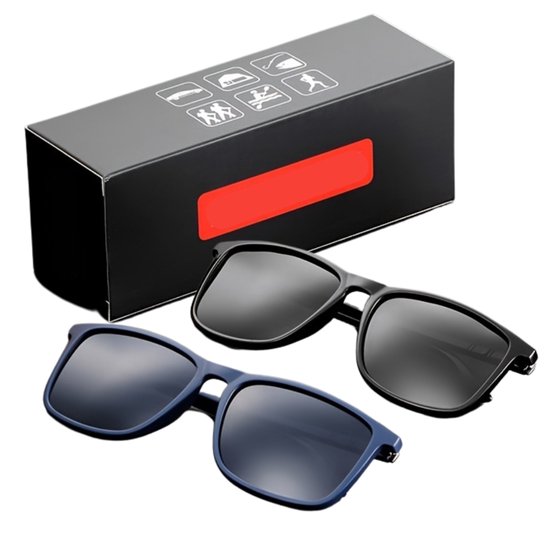 Nivard Zonnebril Voor Heren - Zonnenbrillen - Zonnenbril - Sun Glasses - Sunglasses - Techno Bril - Rave & Festival - Premium Quality - Glans Zwart & Blauw Zwart van Nivard