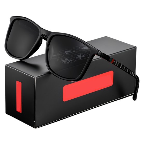 Nivard Zonnebril Voor Heren - Zonnenbrillen - Zonnenbril - Sun Glasses - Sunglasses - Techno Bril - Rave & Festival - Premium Quality - Glanzend Zwart van Nivard