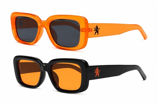 O.Leo 2-Pack Zonnebrillen - Oranje & Zwart - UV400 - Unisex design - Inclusief opbergzakjes