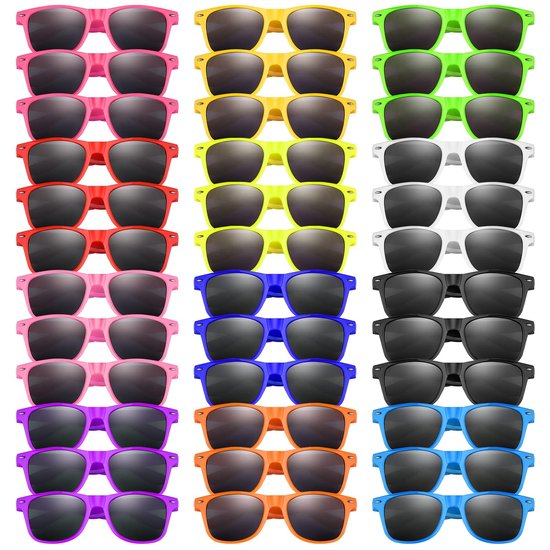 Omgoods - 36 Stuks Neon Zonnebrillen voor Kinderen in Diverse Kleuren