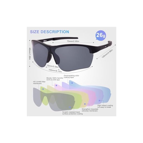 Opvouwbare fietsbril, winddichte bril, zonwerende bril voor mannen en vrouwen, geschikt voor buiten fietsen, motorrijden, autorijden, vissen, wandelen van Merkloos