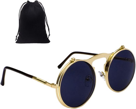 Opvouwbare zonnebril - Retro metalen punkstijl zonnebril - Ronde zonnebril - Gouden lijst - Eén maat . van OUQIWEN
