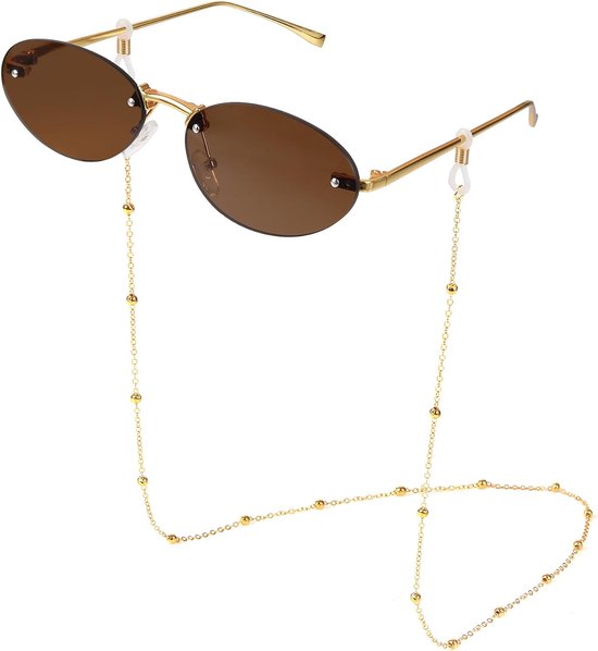Ovale Zonnebril voor Vrouwen Mannen, Brillenkoorden, Vintage Kleine Ovale Frame, Klassieke Kleur Zonnebril voor Reizen, Partij, Strand, Zomer, UV400 Bescherming