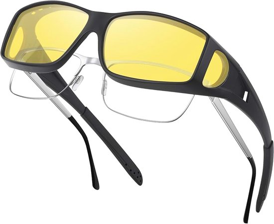 Over Nacht Rijden Bril Gepolariseerd - Anti-Glare Overzet Nachtzichtbril voor Mannen Vrouwen Geel Over Bril Zonnebril