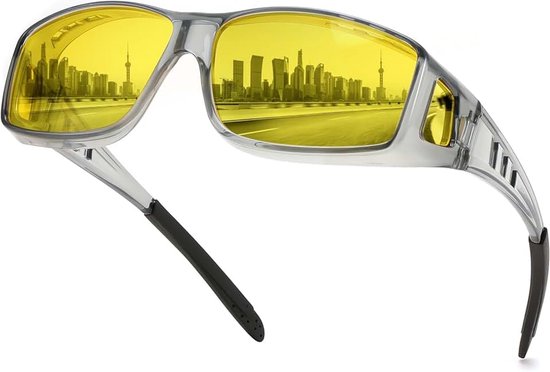 Overshield Night Vision Goggles Mannen Gepolariseerde Overshield Goggles Vrouwen met Gele Lens voor Auto Rijden Bril Wearer B0225