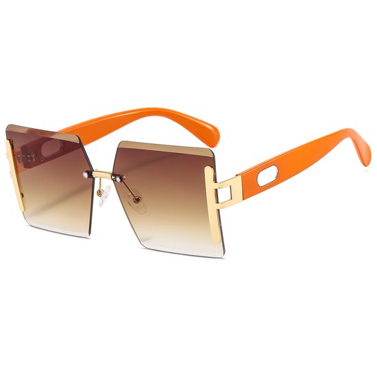 Oversized vierkante zonnebril – Retro zonnebril met groot montuur voor dames – Zonnebril voor heren – Retro zonnebril met kleurverloop – Oranje montuur