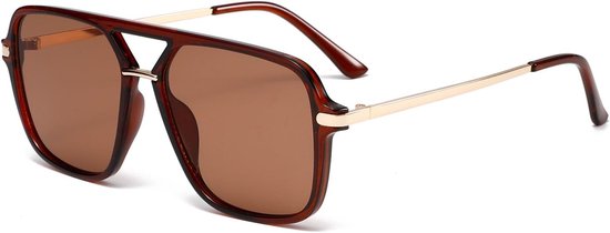 oversized vierkante zonnebril voor heren en dames, UV400-bescherming, klassieke pilotenbril met dubbele brug, modieuze bril met groot frame