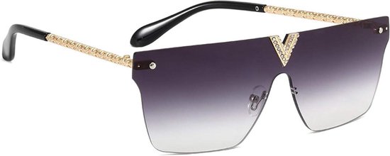 Oversized Zonnebril - Frameloze Zonnebril - Bescherming Tegen Zon - Enkele Lens - 138mm Breed - Dubbel Grijs