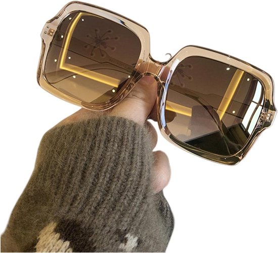 Oversized Zonnebril - Grote Damesbril - Buiten Bescherming - Gepolariseerde Lenzen - 53mm Lens Hoogte - Champagne