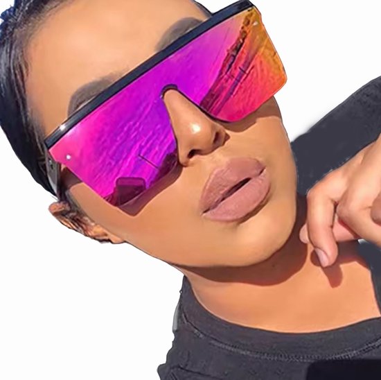 Oversized Zonnebril - Spiegelend - Roze Paars - Festival - Dames - Bril van Merkloos