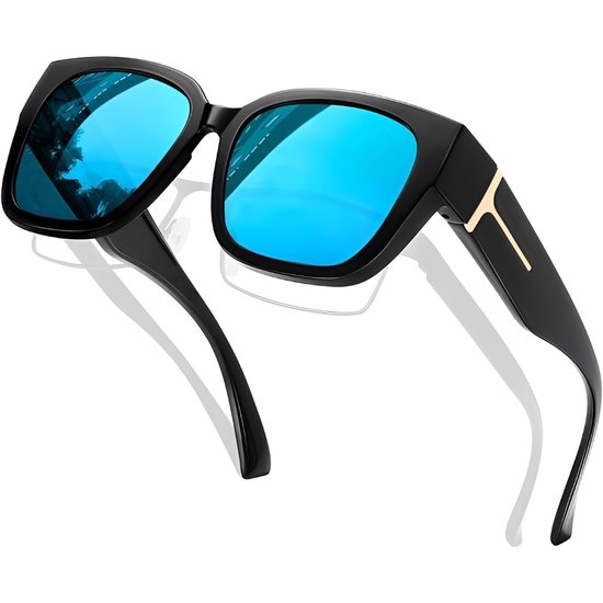 Oversized zonnebrillen - zonnebril heren - zonnebril - Gepolariseerde zonnebrillen - Stapelbare brillen op sterkte - PC - Blauw van Merkloos