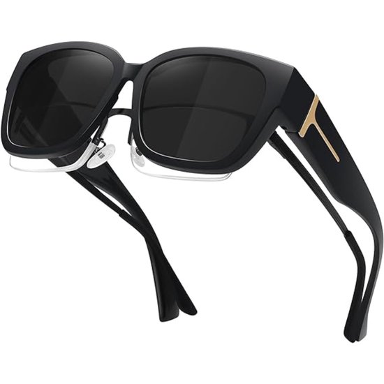 Oversized zonnebrillen - zonnebril heren - zonnebril - Gepolariseerde zonnebrillen - Stapelbare brillen op sterkte - PC - Zwart van Merkloos