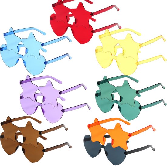 Pakket van 14 hartvormige zonnebrillen, feestbrillen, hippiebrillen, transparante zonnebrillen, hartvormige zonnebrillen, stervormige zonnebrillen voor carnaval, rekwisieten, verjaardagsfeestjes voor kinderen en volwassenen van Merkloos