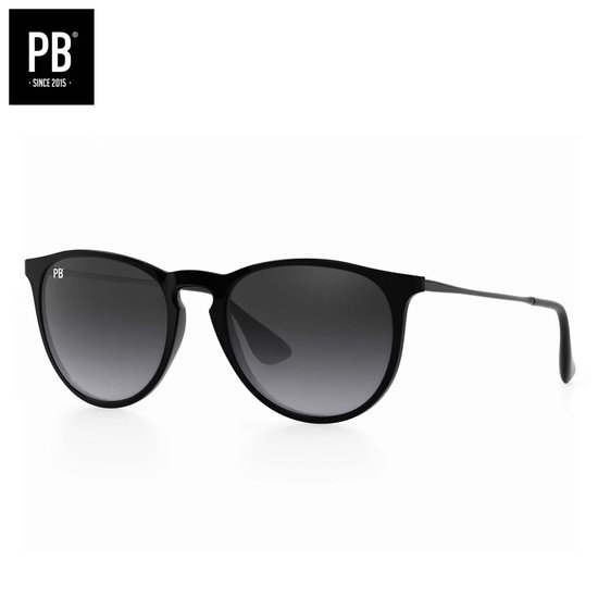 PB Sunglasses - Erika Matte Black. -Zonnebril heren en dames - Gepolariseerd - Mat zwart frame - Ronde zonnebril stijl van Merkloos