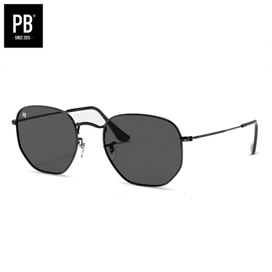 PB Sunglasses - Hex Metal Black. - Zonnebril heren en dames - Hexagon stijl - Gepolariseerd - Zwart metalen frame