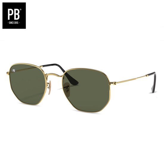 PB Sunglasses - Hex Metal Polarised - Zonnebril heren en dames - Gouden zonnebril - Gepolariseerd - Hexagon - Sterk metalen frame