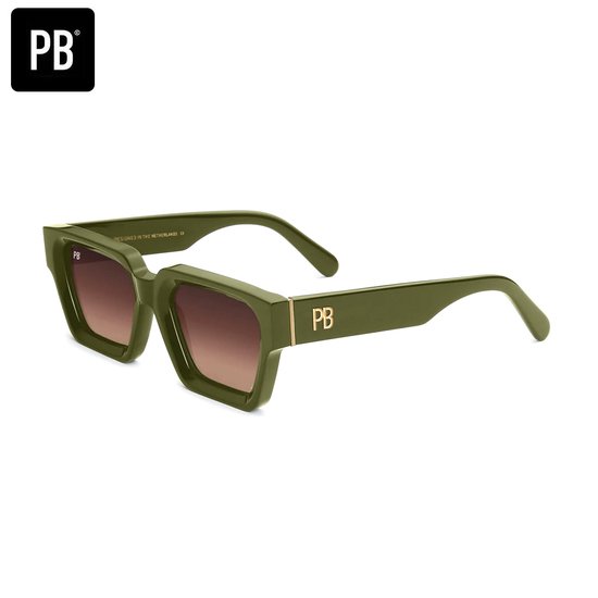 PB Sunglasses - Luxor Olive. - Zonnebril dames en heren - Gepolariseerd - Rechthoekige zonnebril - Olijfgroen - 100% stevig acetaat frame van PB Sunglasses