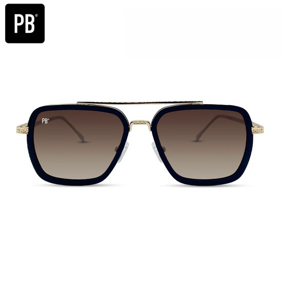 PB Sunglasses - Mason Gold Gradient Brown - Zonnebril heren en dames - Gepolariseerd - Bruine lenzen - Rechthoekige zonnebril - Stijlvolle extra neusbrug