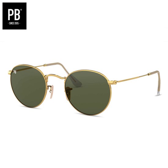 PB Sunglasses - Round Polarised - Zonnebril heren en dames - Gepolariseerde lenzen - Ronde zonnebril - Gouden metalen frame van Merkloos