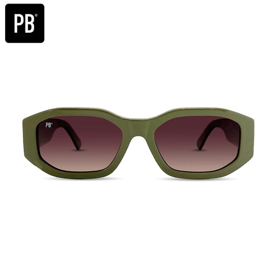 PB Sunglasses - Yves Olive - Zonnebril dames en heren - Gepolariseerd - Olijfgroen - 100% stevig acetaat frame - Rechthoekige zonnebril van PB Sunglasses