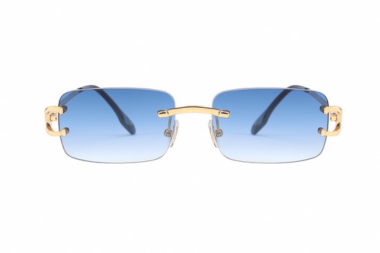 PBLIQ® Zonnebril Randloos - Heren - Dames - Blauw - Goud van Merkloos