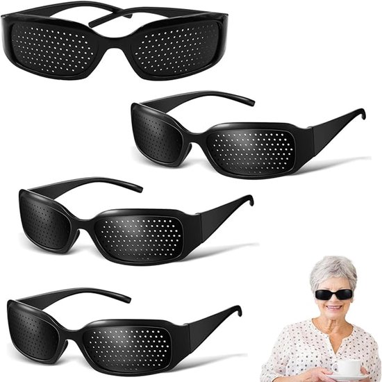 Perforatie oogbril - 4 Stuks - Gaatjesbril - Rasterbril - Pinhole Glasses - Oogtraining - Vermindert oogbelasting - Voor Oogtraining en Gezichtsvermogen Verbetering - Zwart